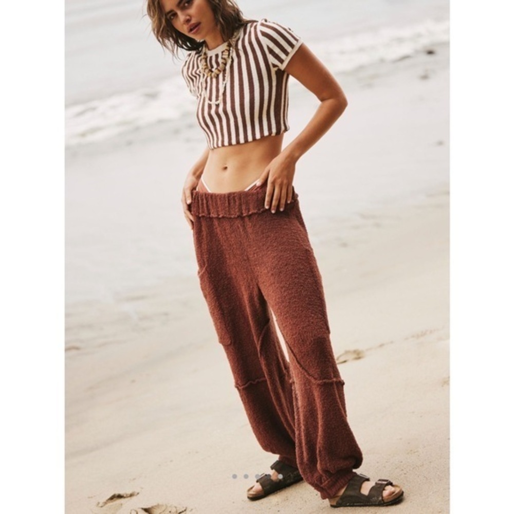 NWT FREE PEOPLE Xs Dane Terry Pants in Brownie Brown $78 retail New